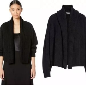 Vince Oversize Shawl Collar Soft Plush Wool Blend Rib Knit Cardigan